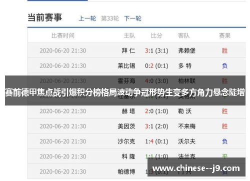 赛前德甲焦点战引爆积分榜格局波动争冠形势生变多方角力悬念陡增